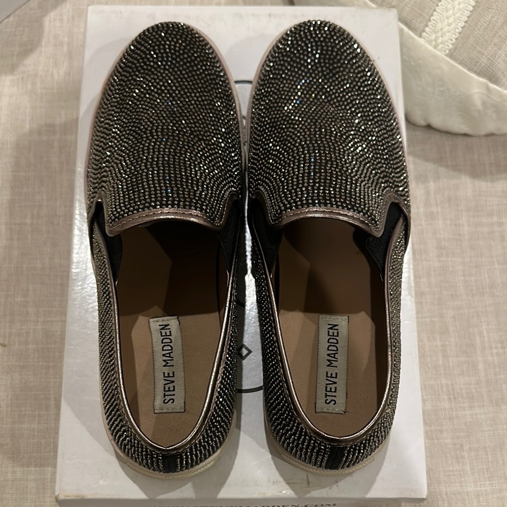 Steve Madden Black Rhinestone Slip-Ons